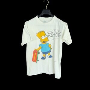 Vintage 1989 Bart Simpson T-Shirt M/ L White USA Made Distressed